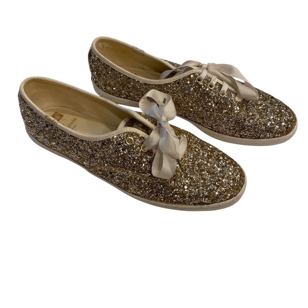 Keds x Kate Spade Gold Multi Glitter Champion Sneakers Ribbon Laces 8M
